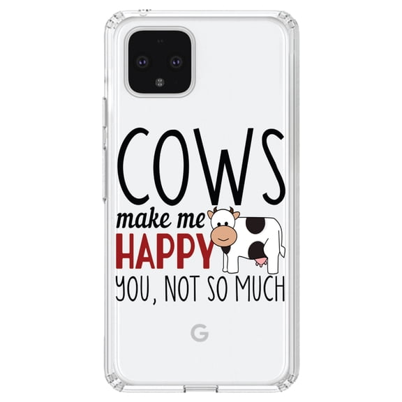 DistinctInk Clear Shockproof Hybrid Case for Google Pixel 4 (6.1" Screen) - TPU Bumper Acrylic Back Tempered Glass Screen Protector - Cows Make Me Happy You Not So Much