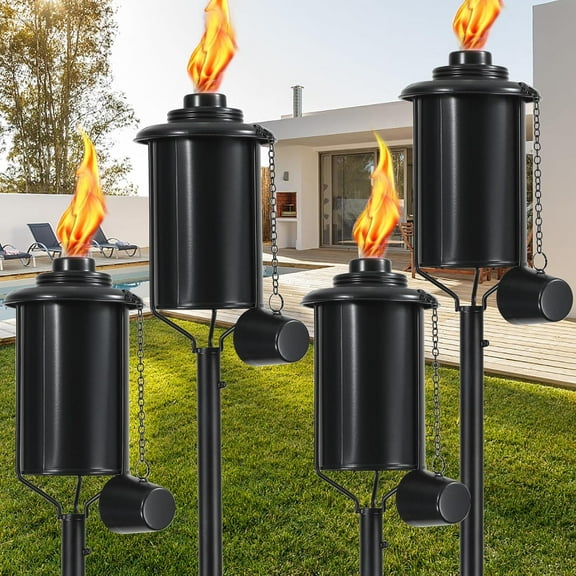 Home Garden Torches for Outside Set of 4, 16 OZ Outdoor Metal Torch Garden Torches for Outside 59 Inches, Citronella Torches Outdoor, Metal Torches for Party Patio Pathway