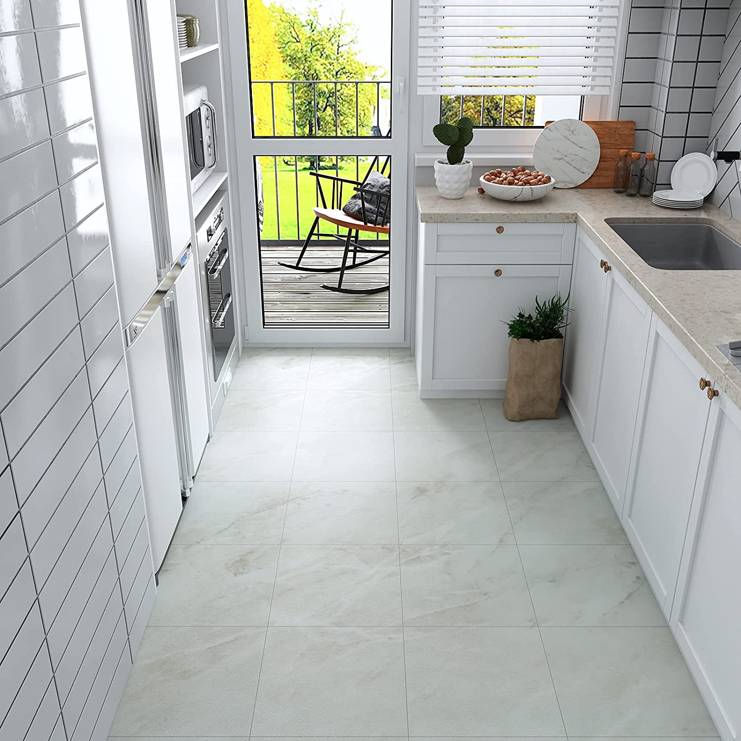 VEELIKE 12Pack Peel and Stick Waterproof Bathroom Floor Tiles Grey