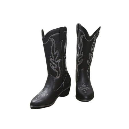 

Harsuny Ladies Work Chunky Heel Winter Shoes Non-Slip Embroidered Western Cowgirl Boots Walking Casual Vintage Pointed Toe Boot Black 6