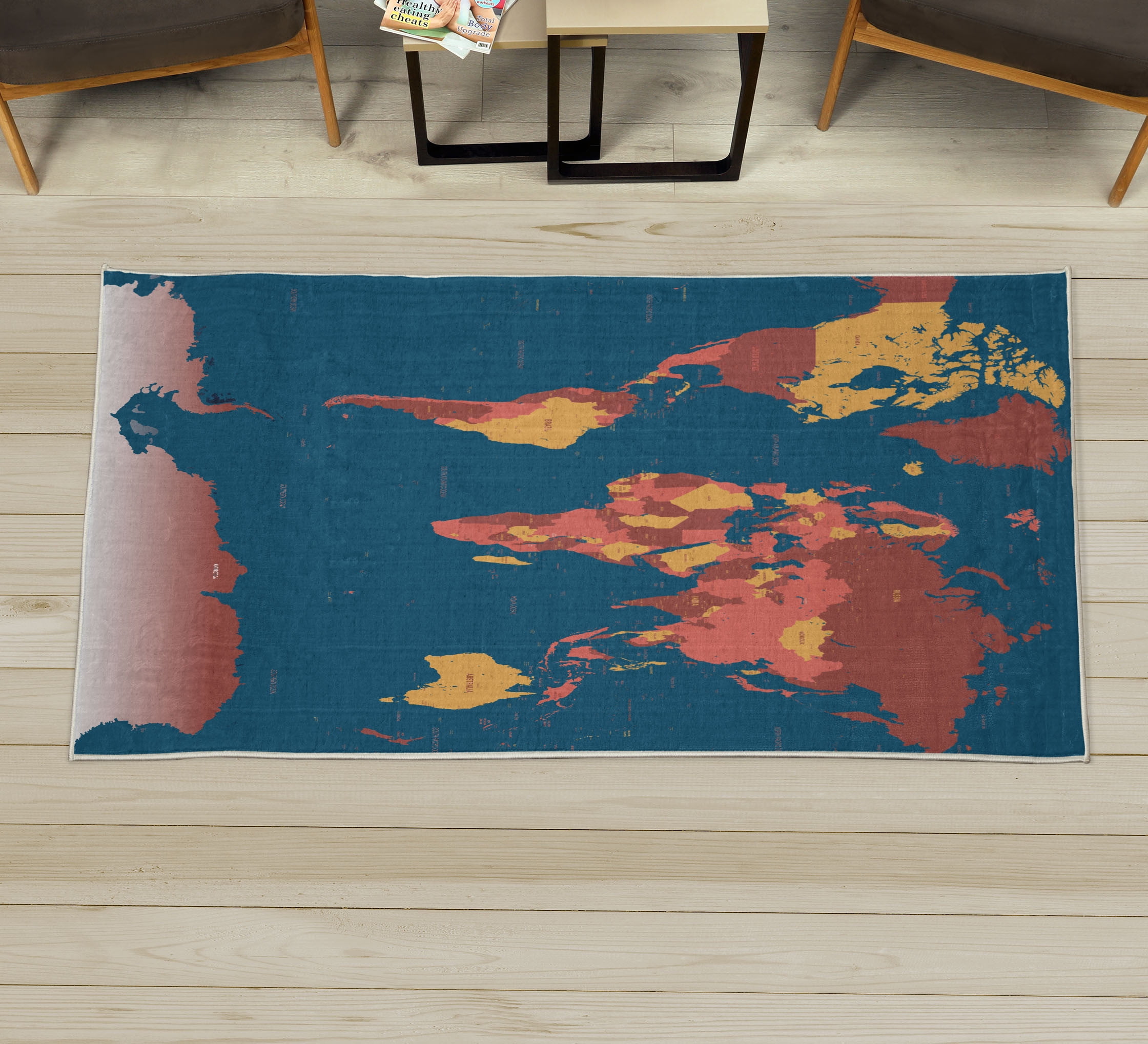 Earth Decorative Rug, Detailed World Map with All Countries Major ...