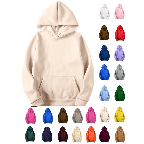 XRoczxe Women Solid Color Long‑Sleeve Hooded Sweatshirt With Front Kangaroo Pocket, Casual Loose‑Fit Basic Pullover Hoodie, Multiple Colors Available