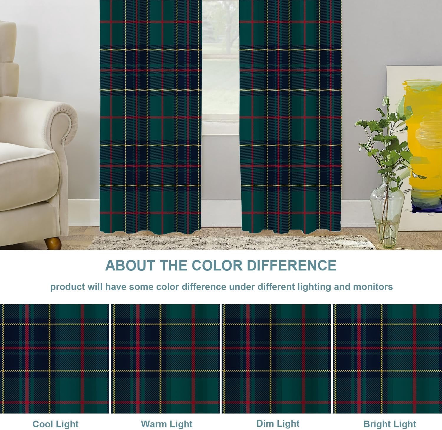 Tartan Plaid Blackout Window Curtains, Green Scottish Fabric Kilt Twill Woven Thermal Insulated Curtains Grommet Top Window Drapes for Living Room, Bedroom 53"W x 84"L (Pack of 2)