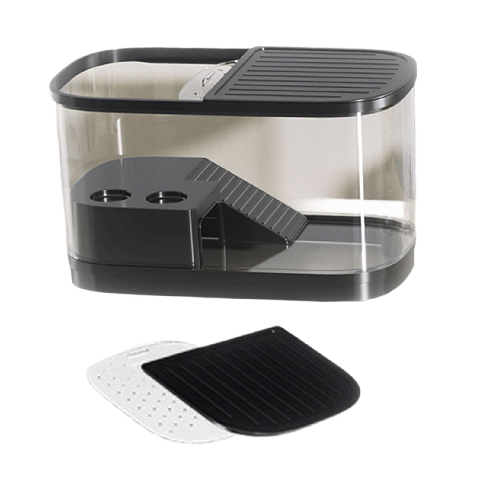 oshhni Turtle Tank with Covers with Platform for Bearded Dragon Terrapin Amphibians Black Medium