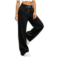thumbnail image 7 of Solid Wide Leg Sweatpants Women Teen Girls Drawstring High Waist Soft Fleece Loose Fitting Casual Loungewear Straight Trousers with Pockets Black XXL, 7 of 7