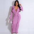 thumbnail image 2 of Vestido largo ajustado con escote en V profundo y volantes para mujer, sexy, elástico, ajustado, para fiesta de noche, graduación y discoteca, 2 of 4