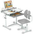 thumbnail image 1 of Gymax Kid's Study Desk & Chair Set w/Tilt Desktop Book Stand Footrest Bar for Toddlers Grey, 1 of 6