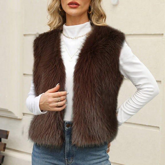 Womens Coats Warm Faux Furry Coat Jacket Winter Solid Round Neck Outerwear,Coats for Women Wine M