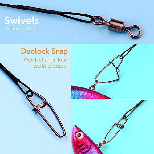60pcs Fishing Leader Wire Tooth Proof Strand with Stainless Steel swivels Snap Kits Fishing Connect Tackle Lures Rig Hooks 