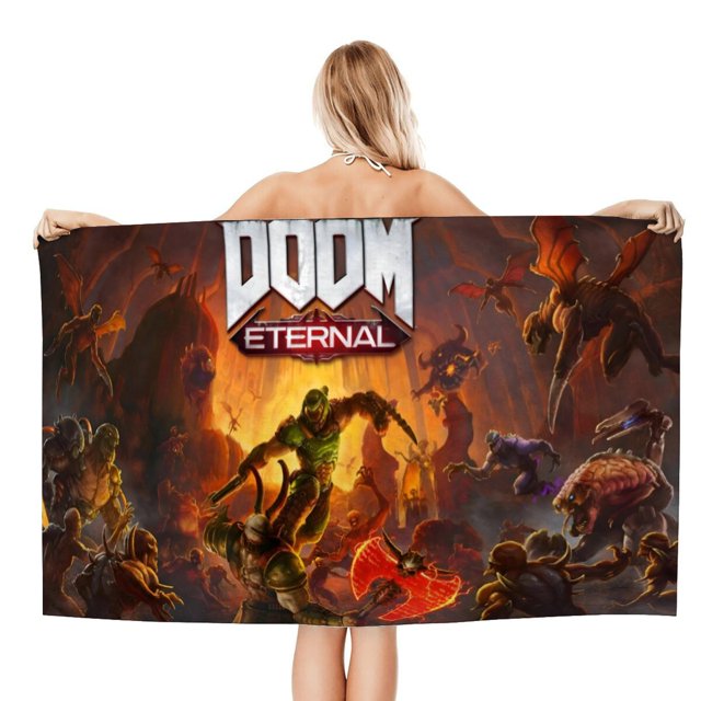 Doom Eternal Toalla de playa de secado rápido con diseño temático, regalo para mujeres y niñas, ideal para cumpleaños, fans, amantes de la música, uso en la playa o al aire libre, 78 × 160 cm
