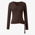 thumbnail image 6 of Ticikt Kids Girl's Tie Wrap Top Long Sleeve V Neck Crop Tops Shirt Slim Fit Dance Fairy Yoga Workout Blouse For,Brown, 6 of 7