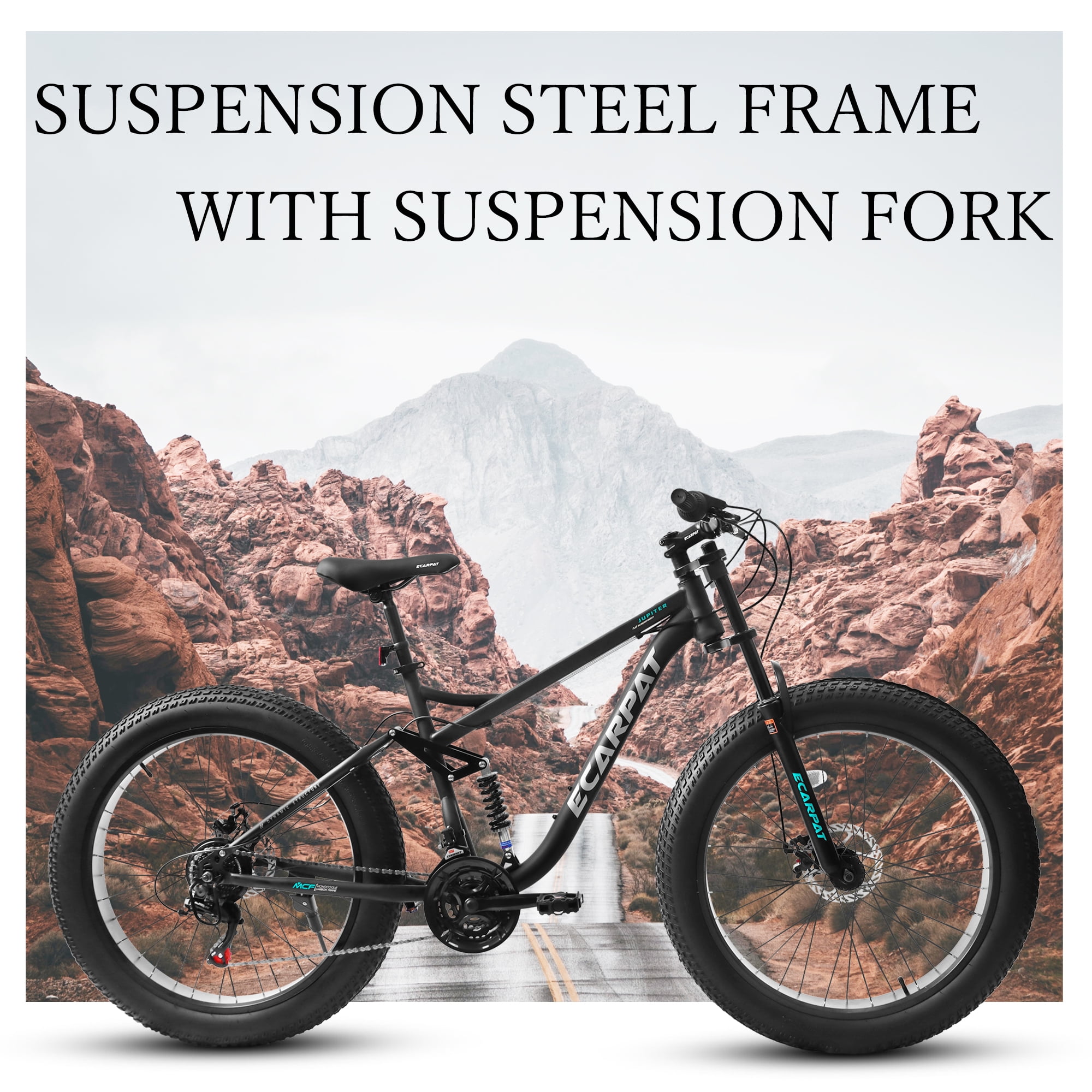 Ambifirner 26" Fat Tire Mountain Bike with Full Suspension - 4" Wide All-Terrain Tires & Shimano 21-Speed Drivetrain - Outdoor Bike for Men/Women 85% Pre-Assembled Durable Design
