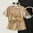 thumbnail image 2 of KPOPLK First Birthday Baby Boy outfit Summer Casual Crew Neck Waffle Knit Shirt Infant Clothes + Shorts Set(5-6 Years,Coffee), 2 of 6