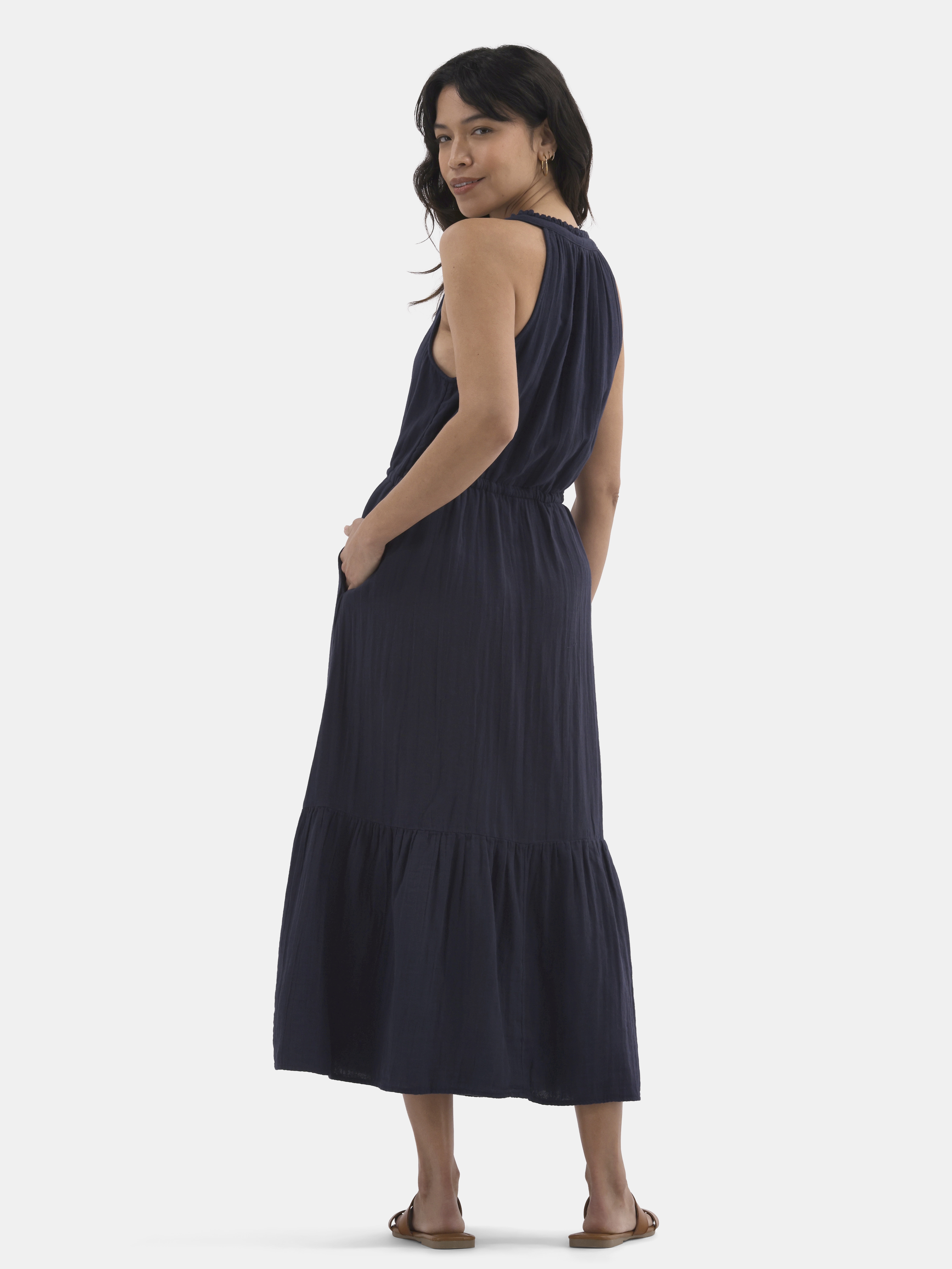 Time and Tru Women's Sleeveless Double Cloth Dress, Sizes XS-XXXL