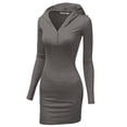 thumbnail image 2 of Doublju Women's Long Sleeve Slim Fit Henley Neck Hoodie Mini Dress, 2 of 4