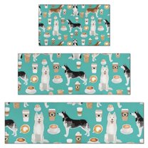 Husky and Coffee Kitchen Rugs Sets Of 3,Kitchen Runner Rugs Non Skid Washable,Decorative Kitchen Floor Mats for Kitchen,Sink,Laundry,17"x30"  17"x47"   17"x59"