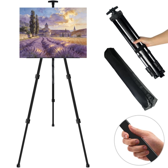 Lockways Art Easel Stand for Painting, 17 to 66 Inch Adjustable Easel Stand for Sign, Metal Tripod Easel with Canvas Bag for Table-Top/Floor Drawing and Displaying, Black