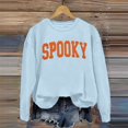 thumbnail image 2 of KHONTS Halloween Spooky Season Sweatshirts for Women Long Sleeve Crew Neck Basic Pullover Tops Loose Fit Cozy Winter Fall Tops Light Blue S, 2 of 6