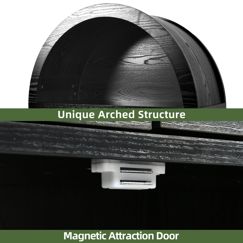 Uforic 71 " Tall Bookshelf with Storage, Wooden Arched Bookcase with 2 Drawers and Shelves for Living Room, Black