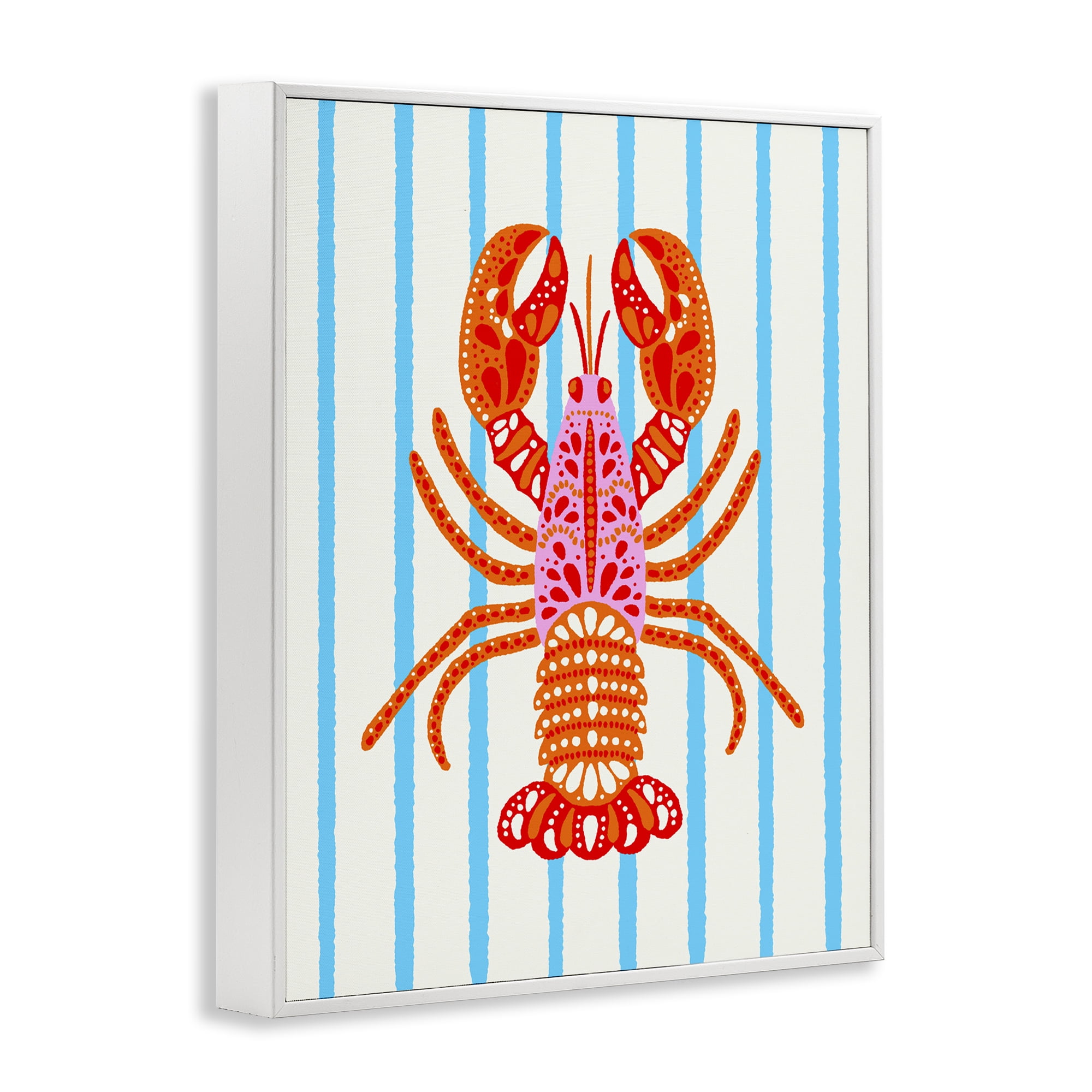 Stupell Industries Bright Boho Lobster on Stripes White Framed Giclee Art, design by Indira Prieto | IndySign