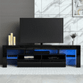 thumbnail image 2 of PWFE LED Light TV Stand for 60/65/70 inch TV, Modern Gloss Entertainment Center with Drawer and Glass Open Shelf, TV Console Table for Living Room(Black-63X13X17inch), 2 of 10