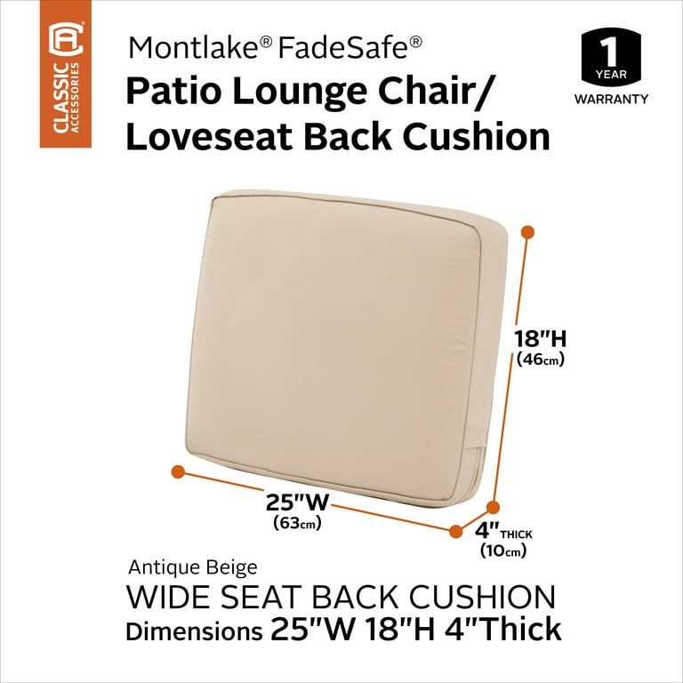 Classic Accessories Montlake Water-Resistant 21 x 19 x 3 inch Patio Seat Cushion Antique Beige