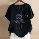 thumbnail image 2 of Gibobby Blusa Termica Mujer blusa corta suelta con cuello estampado de diente de león y manga con botones redondos para mujer（Negro， XXXL), 2 of 3
