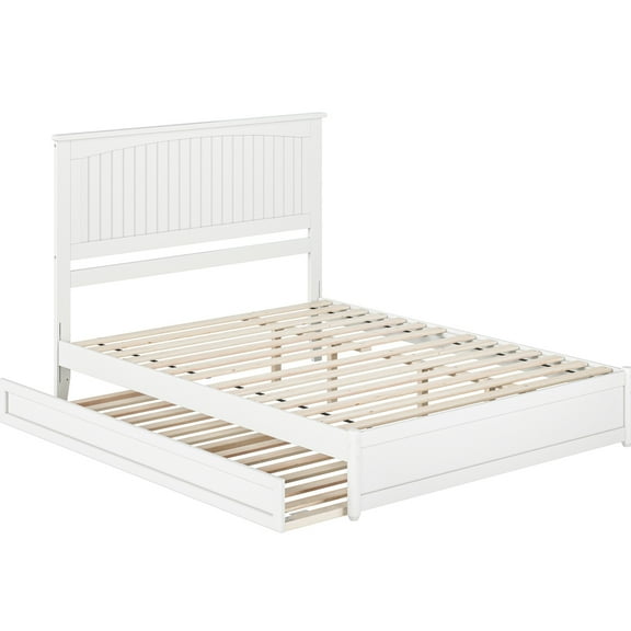 Malta Queen Wood Platform Bed with Panel Footboard and Twin XL Trundle in White