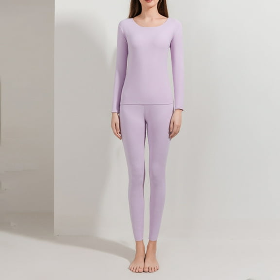 Dxzfnsa Thermal Underwear for Women Womens Casual Long Sleeve Shirts Legging Winter Solid Color Lounge Sets 2 Piece Warm Pajama Sets