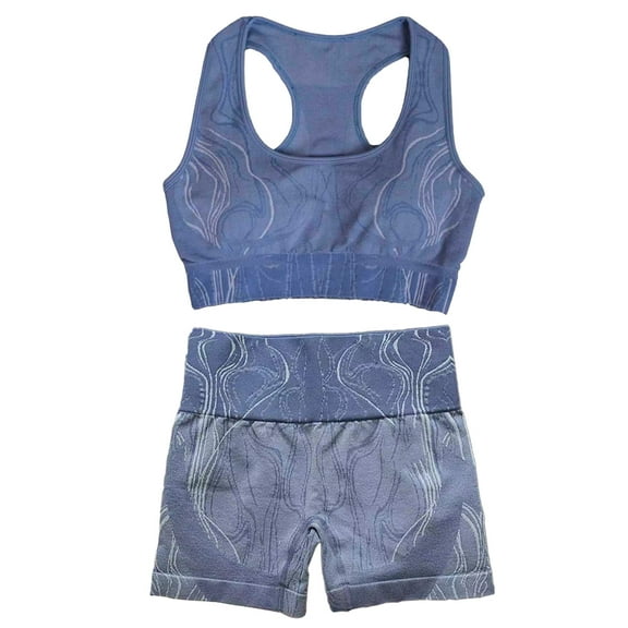 Women Seamless Yoga Outfits 2 Piece Workout Short Sleeve Crop Top with High Waisted Running Shorts Sets Activewear