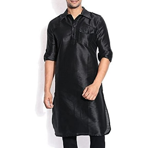 Royal Kurta Men's Silk Blend Pathani long Kurta