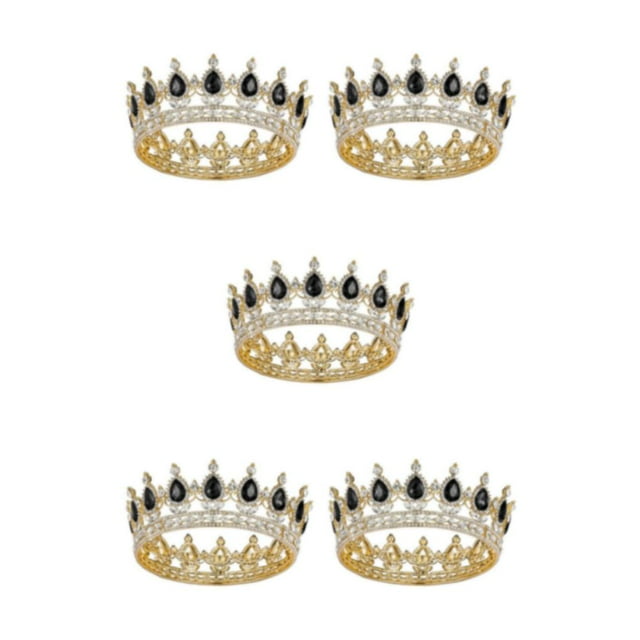 kurtrusly Rustproof And Anti-corrosion For Medieval Or Cosplay Metallic Luster Wedding Hair Crown Tiaras Gold + black 5Set