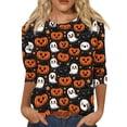 thumbnail image 2 of Halloween Shirts Women Horror 3/4 Sleeve T Shirts Funny Halloween Ghost Pumpkin Printed Tops Spooky Crew Neck Pullover Three Quarter Length Blouse,XL, 2 of 7