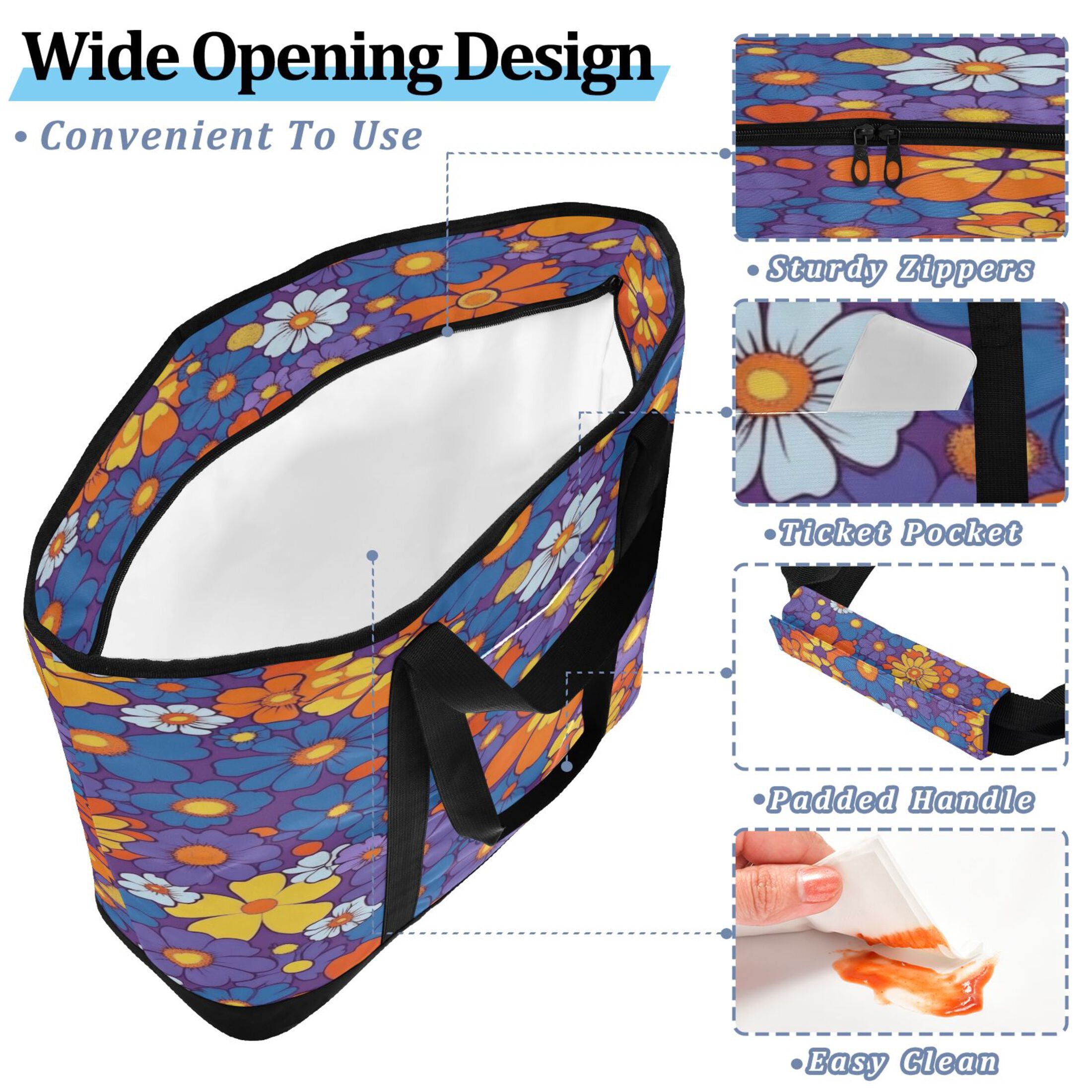 Extra-Large Wide Opening Design Capacity Hand-Held Ice Pack Thickened Insulation Layer For Long-Lasting Cold Retention For Outdoor Shopping Picnics And Camping Realistic Floral Pattern