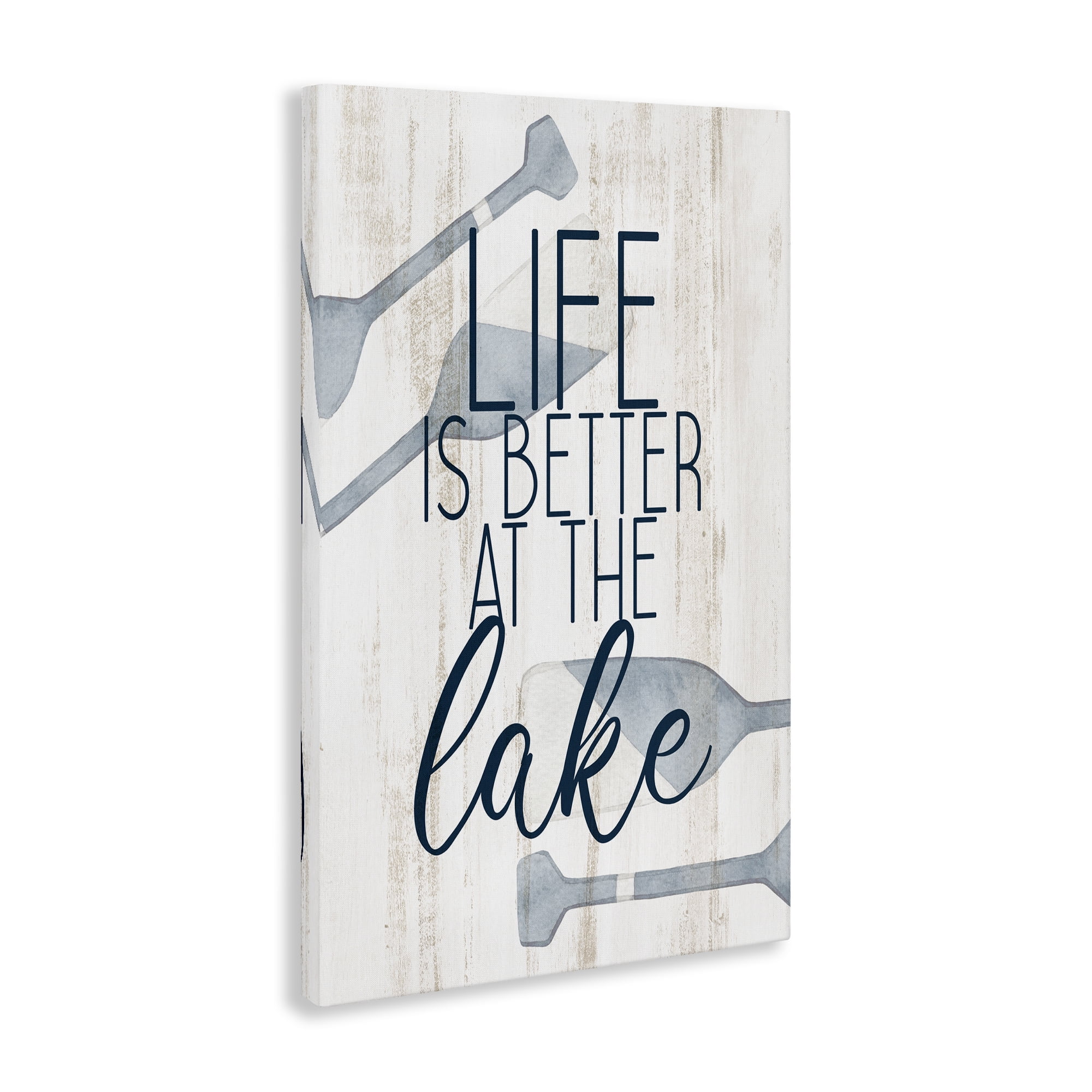 Stupell Industries Better at Lake with Oars Text & Numbers Painting Wrapped Canvas Art Print Wall Art, 30 x 45