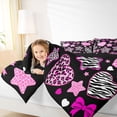 thumbnail image 3 of Feelyou Cute Leopard Zebra Print Bow Queen Comforter Set, Spooky Gothic Cartoon Comforter Sets Queen, Black Pink, Black Reversible, 3 Pieces, 1 Comforter and 2 Pillowcases, 3 of 7