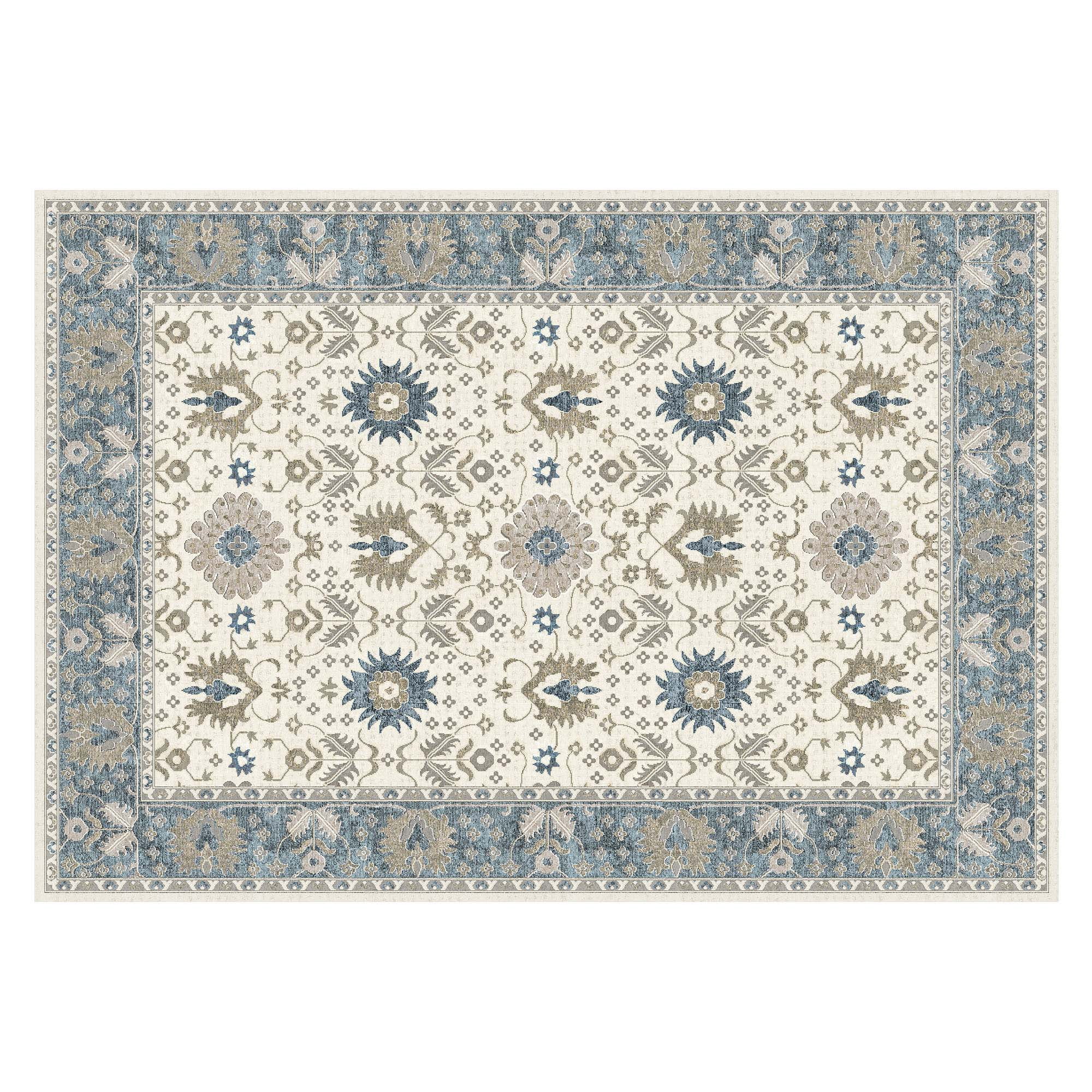 Korhani Iris Blue Washable Indoor Area Rug, 6'x8', Designed for All Life Stages