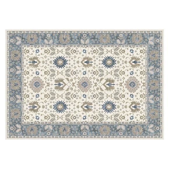 Tapis d’intérieur lavable Korhani Iris bleu, 6 pi x 8 pi, conçu pour toutes les étapes de la vie