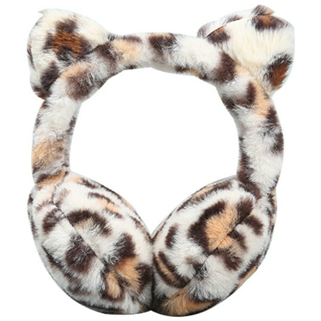 Cache-oreilles d'Hiver à Imprimé Léopard, Pliable, Duveteux, Cache-Oreilles, Chauffe-Oreilles pour l'Extérieur