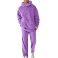 thumbnail image 2 of FASHOFT Fuzzy Sweatsuits for Men 2 Piece Lounge Sets Hoodies with Pocket and Wide Leg Pants Sleepwear Casual Outfits Set Purple XL, 2 of 9