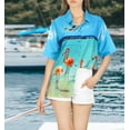 thumbnail image 2 of LA LEELA Button Down Shirt for Women Summer Beach Party Blouse Shirt Collared Blouses Short Sleeve Vacation Button up Tee Hawaiian Shirts Tops for Women M Flamingos, Blue, 2 of 5
