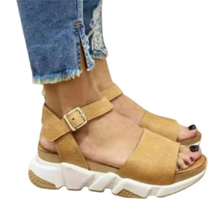 

Women s Sandals Summer Open Toe Breathable Ankle-Strap Shoes Pin Buckle Closure 35 Yellow