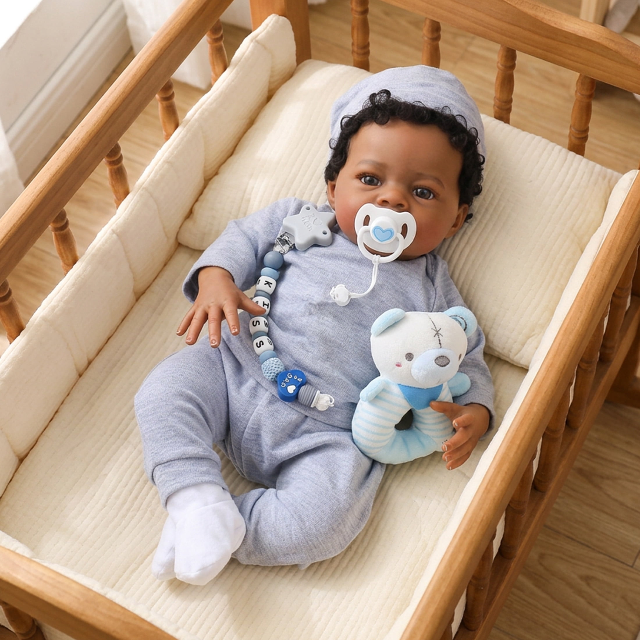 Realistic Reborn Baby Boy Doll, 20 Inch African American Newborn, Lifelike Soft Weighted Body, Hand-Painted Details, Ideal Christmas or Birthday Gift for Kids Age 3+
