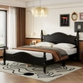 thumbnail image 2 of Queen Size Platform Bed with Headboard, Retro Style Wooden Queen Bed Frame with Slat Support, Queen Size Beds for Kids Teens Adults, No Box Spring Need, Black 1, 2 of 9