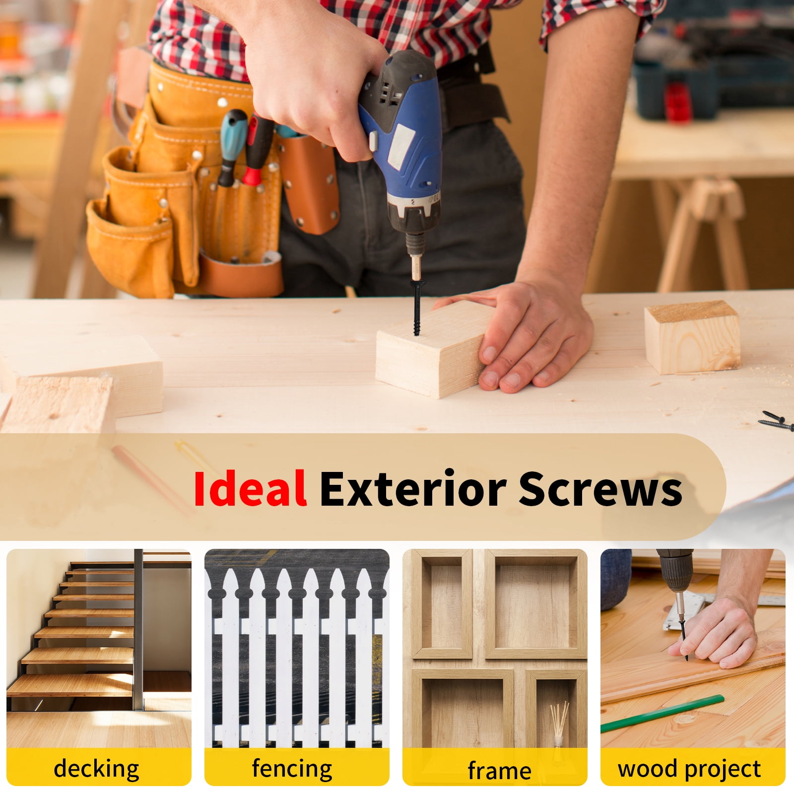 GARGENTOL Wood Screws 700 Pcs #8 x 2" Black Exterior Hardware Screw for Deck Wood Construction Fence Rust Resistant T25 Star Bits Included