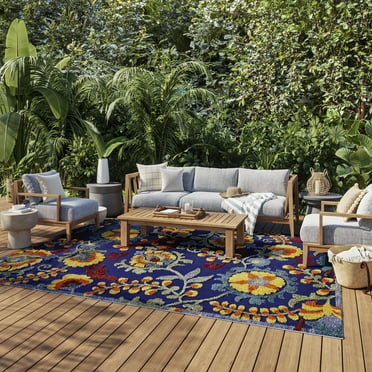 Nourison Aloha Outdoor Navy Multicolor 7'10" x 10'6" Area Rug (8x11)