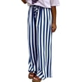 thumbnail image 3 of IYYVV Womens Summer Casual Striped Pants Loose Wide Leg Lounge Pants Elastic Waist Palazzo Trousers with Pockets Blue 2XL, 3 of 9