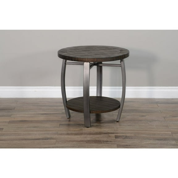 Sunny Designs Homestead 24" Mahogany Wood & Metal End Table in Tobacco Leaf
