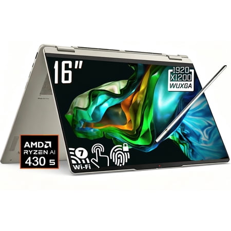 Lenovo Yoga 7a 2-in-1 AI Laptop, 16" 2K 1920 x 1200 IPS LCD Touchscreen, AMD Ryzen AI 5 430, WiFi 7, 5MP Webcam, Backlit KB, Stylus Pen, Win11 Home (16GB DDR5 RAM + 512GB SSD)