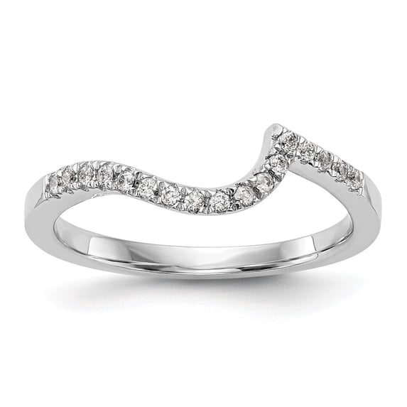 14K White Gold Ring Band Wedding Diamond Round Contoured , Size 7